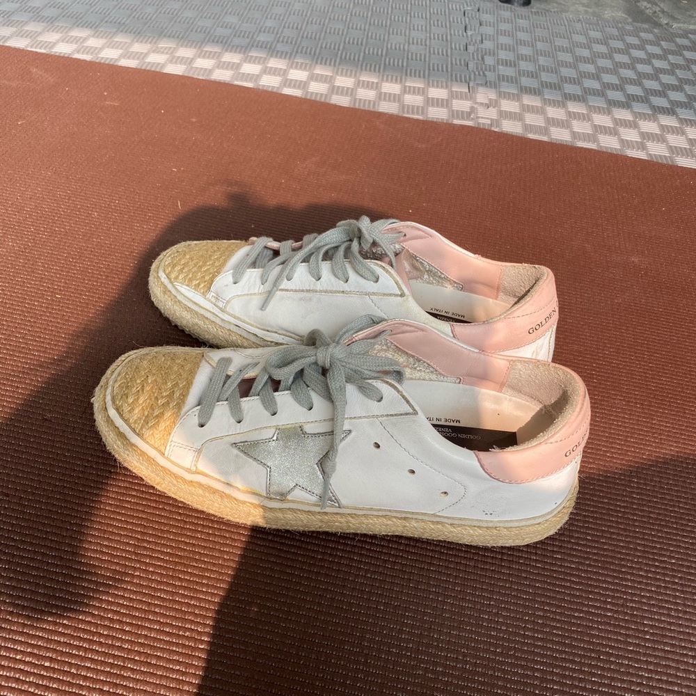 Golden Goose Superstar white and pink espadrille